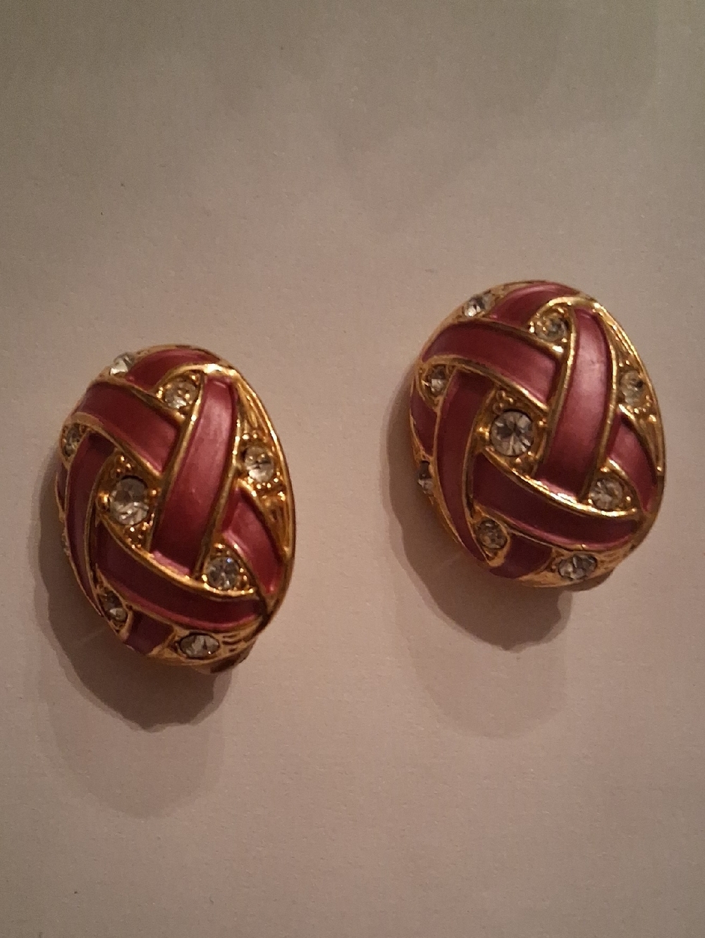 Gold-Tone Pink Knot Clip-On Earrings with Crystal Accents